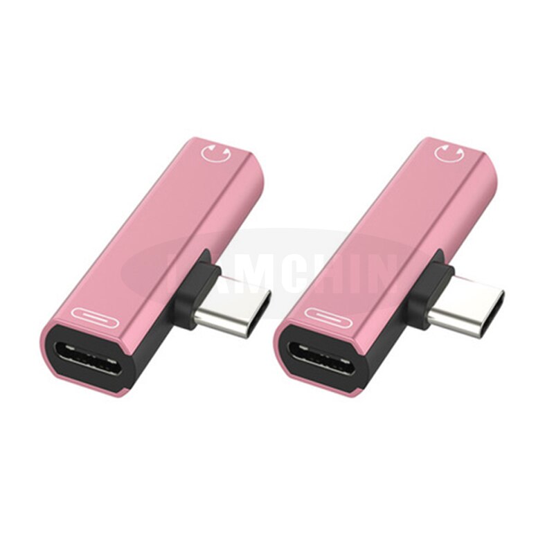 2 in 1 Mini Type C naar Aux Adapter Type C naar Type C Type-C naar 3.5mm Jack oortelefoon Kabel Usb C Aux Opladen Adapter Voor Huawei Sams: 2PC Rose Gold