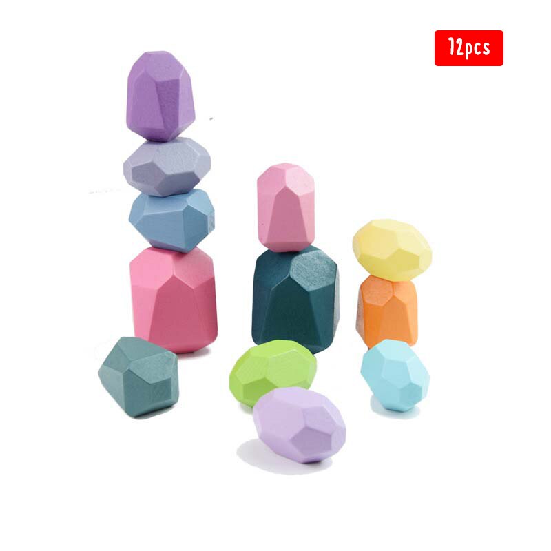 Baby Toy Wooden Colored Stone Jenga Building Block Educational Toy Nordic Style Stacking Game Rainbow Wooden Toy: L 12PCS