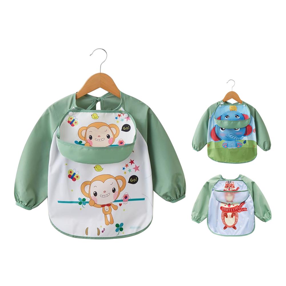 Baby Bib Cartoon Groene Lange Mouw Waterdichte Kids Eten Bib Schilderen Schort Voedsel Catcher Kinderen Borst Bescherming Kids Accessoires