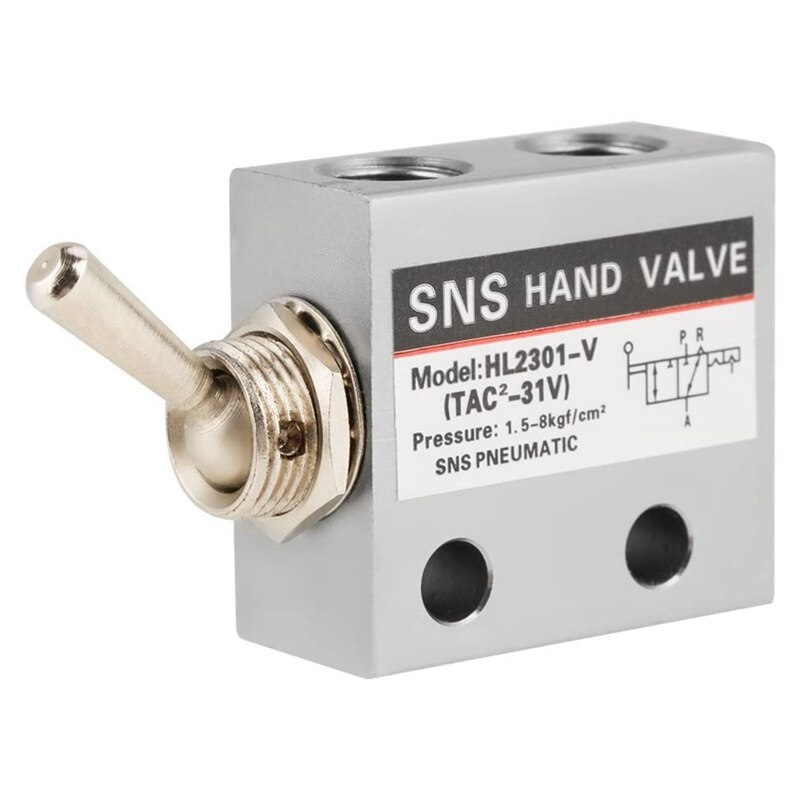 SNS Pneumatic 3 Position 2 Port Toggle Switch G1/8 Pneumatic Mechanical Valve HL2301 Pressure 0-8Kgf/Cm²: Default Title