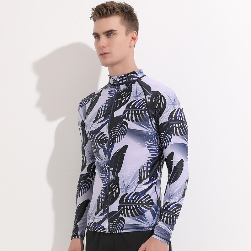 Men's Long Sleeve Zip Front Rash Guard Surf Swim Shirt Sun Protection UPF 40+ High Crew Neck Rashguard Tops UV Suits Print: 7026 / XXXL