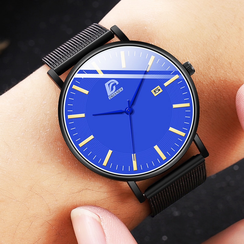 Dijanes miesten business minimalistiset kellot ultraohut ruostumaton teräsverkko vyö analoginen kvartsi rannekello reloj hombre
