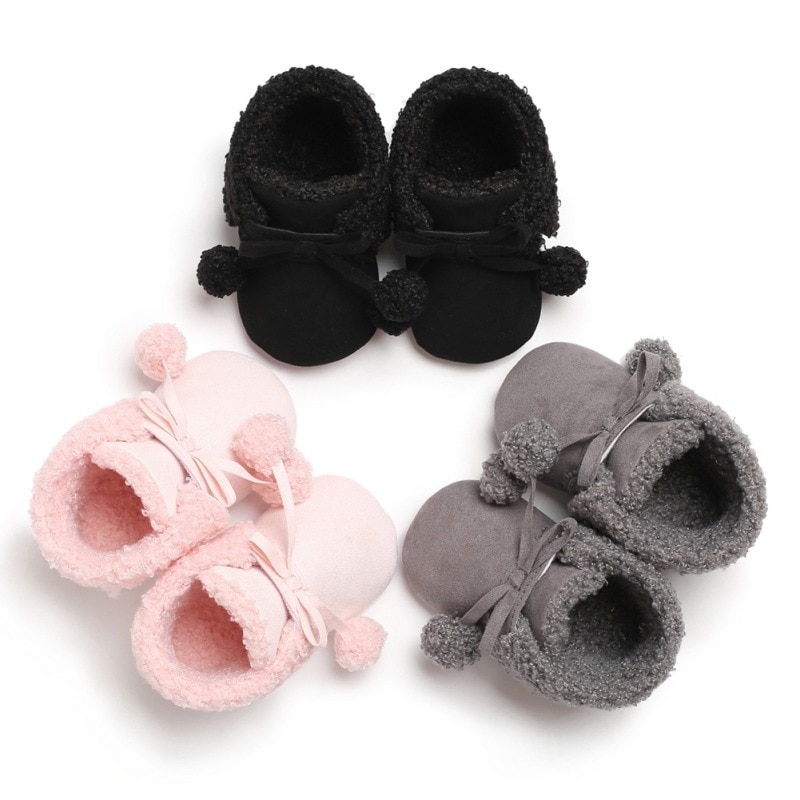 Baby Boots Newborn Booties Autumn Winter Laces Plus Velvet Casual Soft Bottom Toddler Shoes 0-18M