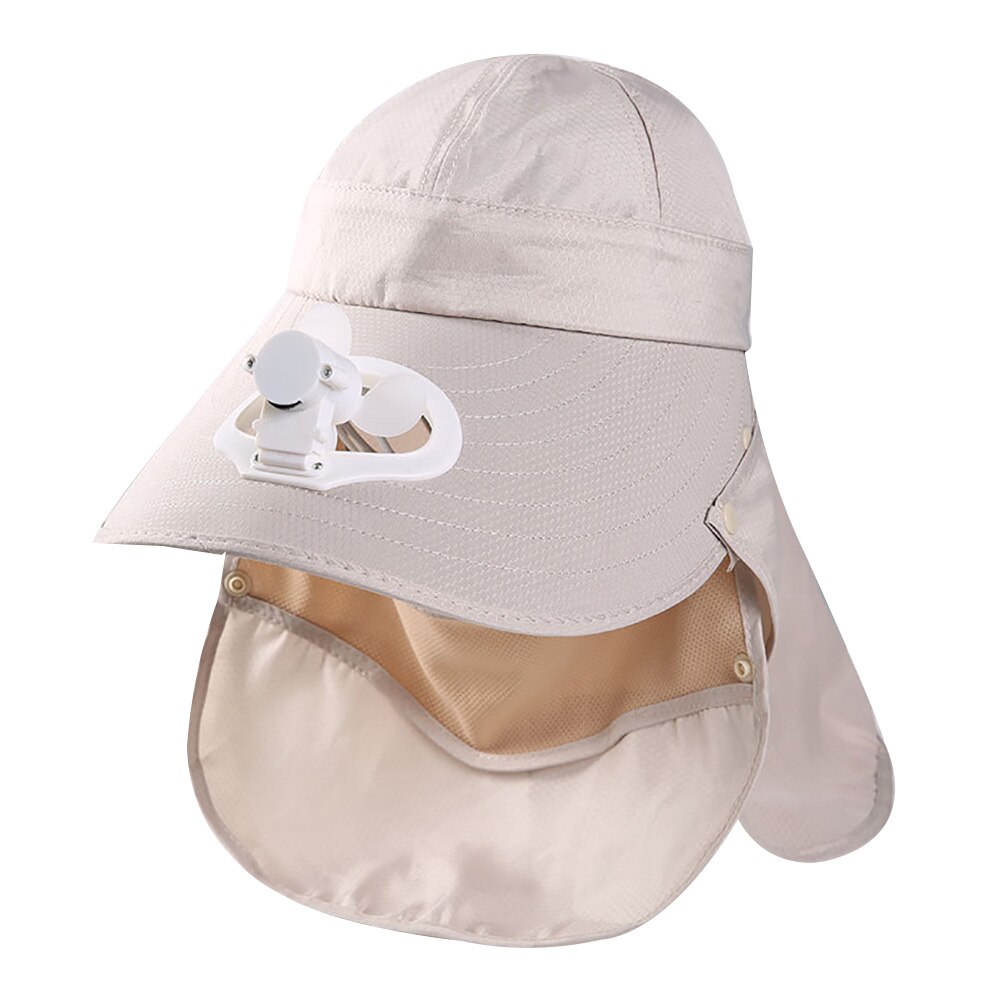 Zomer Afneembare Outdoor Anti-Zon Cap Hals Gezicht Flap Brede Rand Hoed Met Ventilator Geschikt Voor Klimmen Dagelijks Gebruik: Khaki