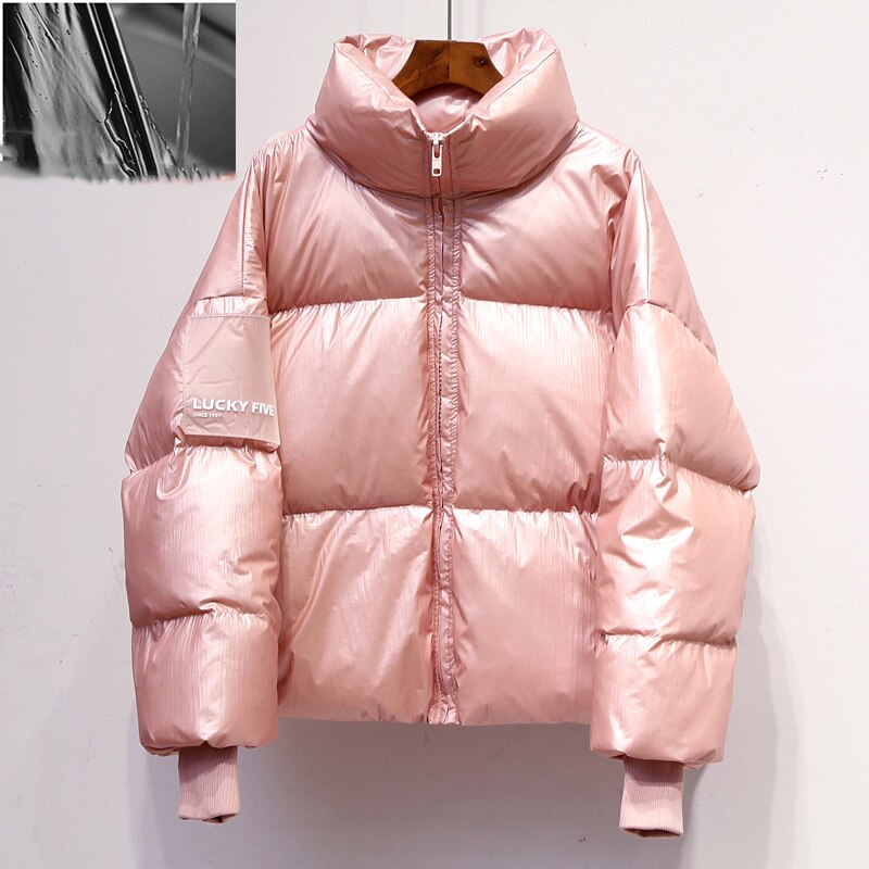 Dam ljus vattentät jacka parka vinter vindtät varm kvinnlig jacka vadderade dun bomull parkas dam kappa: Rosa / M