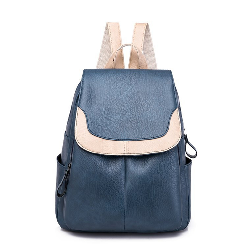 nueva mochila de para mujeres de de varias telas con cuero mochilas para chicas adolescentes bolso de hombro de colegio antirrobo Bagpac: blue