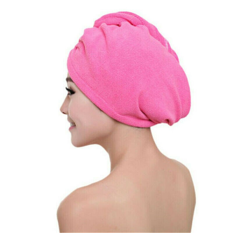 Newest Turbie Quick Drying Hair Towel Twist Wrap Loop Button Hat Cap Turban Solid Shower Bath Caps