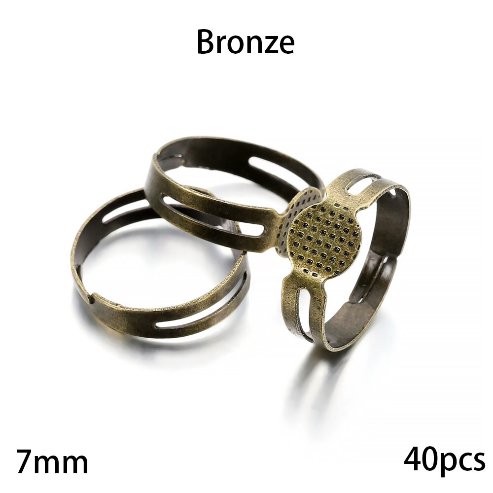 20-40 sztuk/partia 7-10mm Metal regulowany puste pierścienie ustawienie dla DIY ręcznie pierścień tworzenia biżuterii znalezienie akcesoria: 7mm Bronze