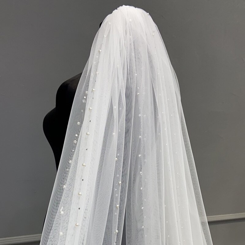 Prawdziwe zdjęcia perły i kryształy welon slubny błyszczący brokat welon ślubny szeroki welon katedralny Wykonany ręcznie Accessaries veli da sosa
