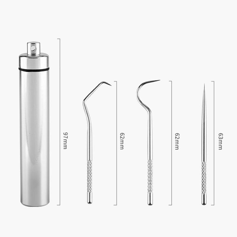 Roestvrij Staal Tandenstoker Met Aluminium Metalen Tandenstoker Houder Draagbare Outdoor Tooth Pick Dispenser Mondhygiëne Care Apparatuur