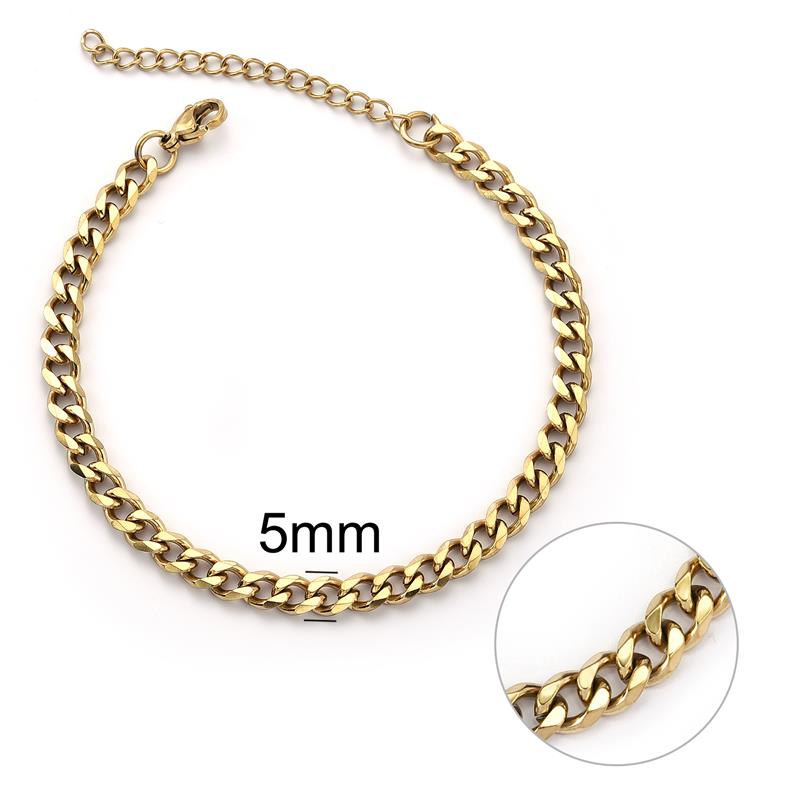 Jiayiqi Mode Cubaanse Ketting Armband Voor Mannen Vrouwen Rvs Mannelijke Sieraden 3/5/7Mm Verstelbare Bangle armbanden Op Hand: 5mm Gold