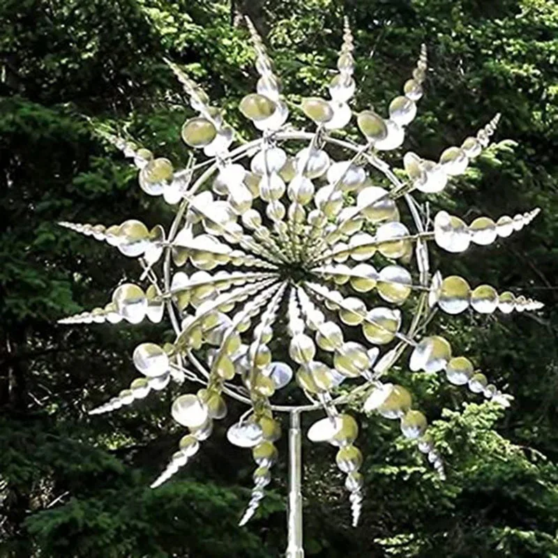 Unieke En Magische Metalen Windmolen 3D Wind Aangedreven Kinetische Sculptuur Gazon Metalen Wind Solar Spinners Erf En Tuin Decor