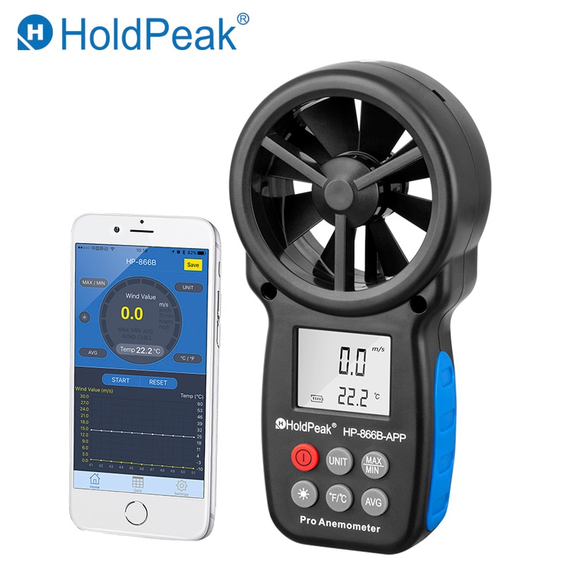 0.3~30m/s Digital Anemometer With Mobile APP Wind Speed Measurement Meter Measure Temperature Tester tools,HoldPeak HP-866B-APP