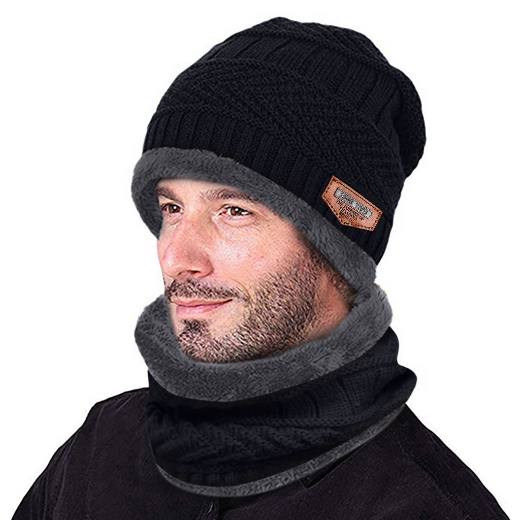 To mænds varm polyester fejlfri varm hat vintertyk hat tørklæde sæt strikket vindtæt hætte: Multi