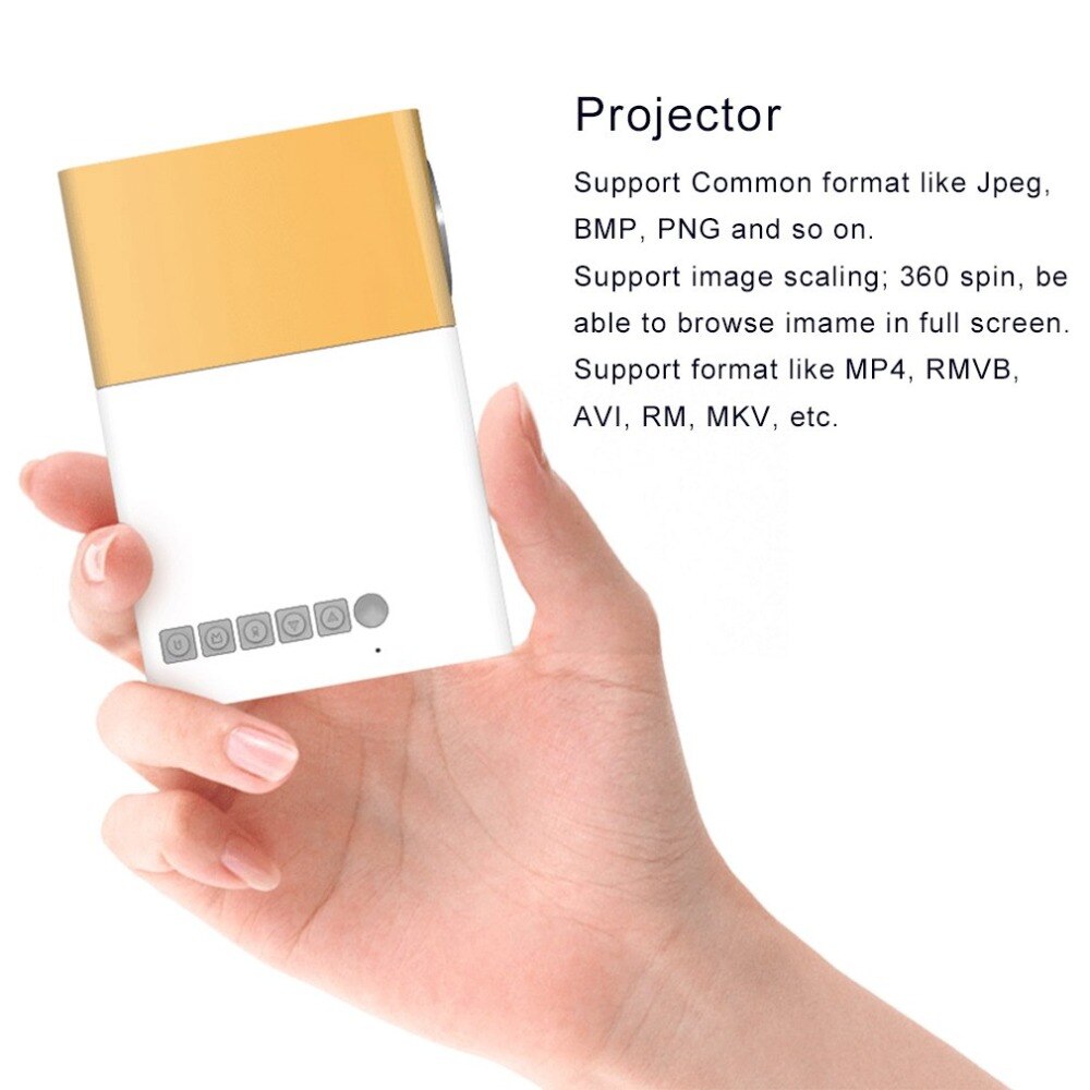 YG300 Mini Projector Full HD1080P Home Theater LED Projector LCD Video Media Player Projector Yellow & White US