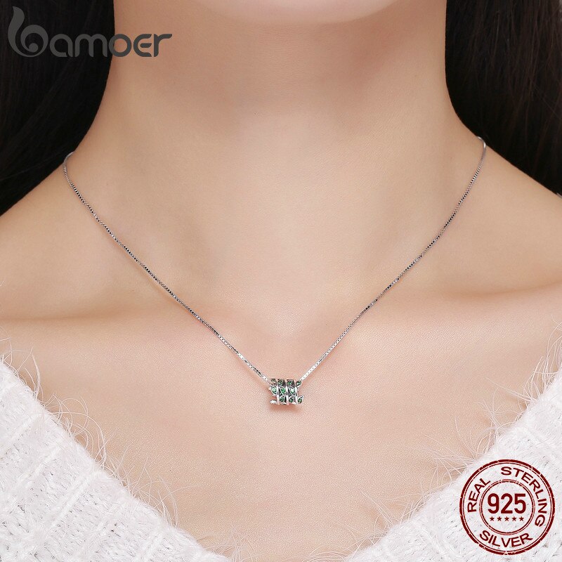 BAMOER 100% 925 Sterling Silver Tree of Life Green Tree Leaves Beads fit Women Bracelet & Necklaces DIY Jewelry Making SCC567