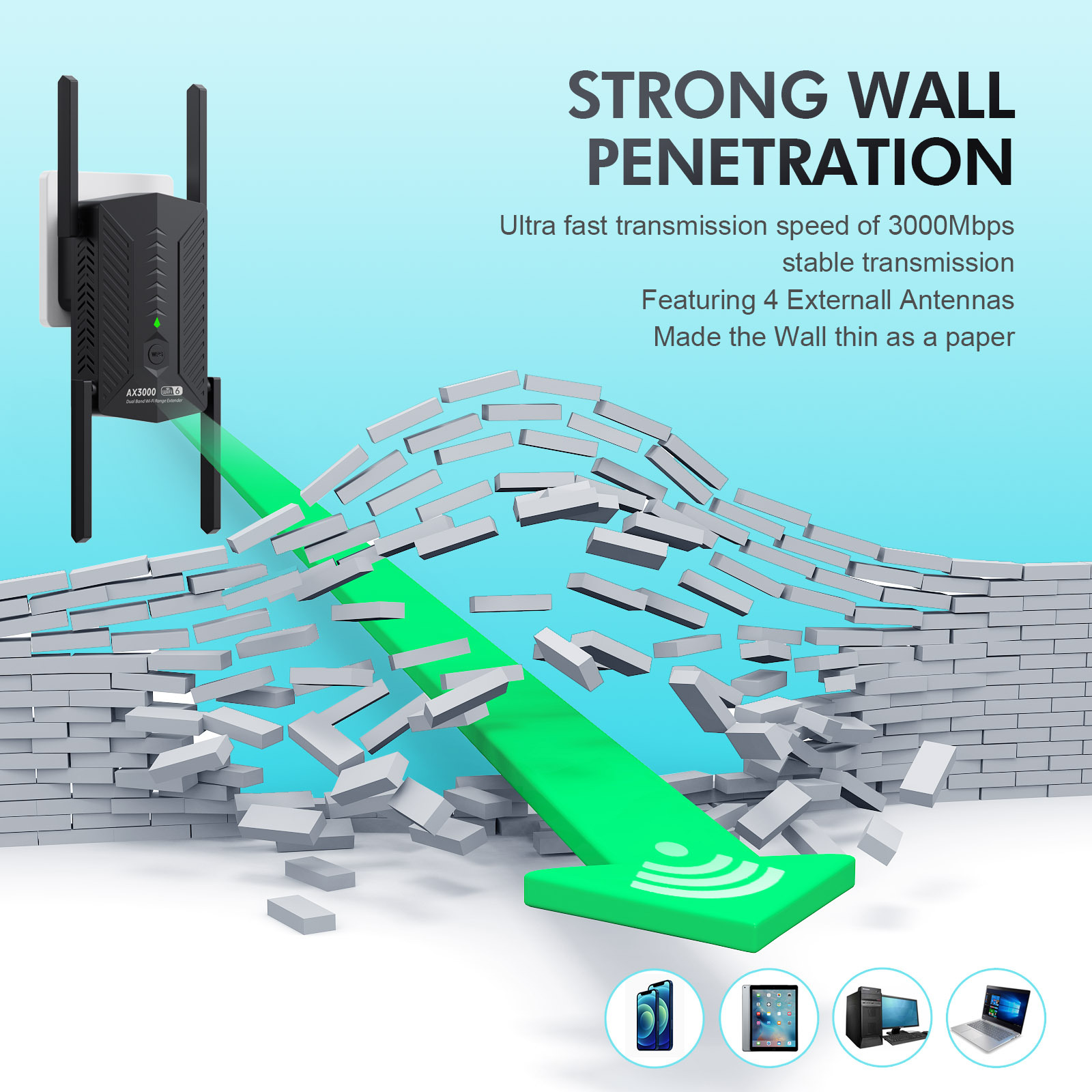 3000 mb/s bezprzewodowy wzmacniacz Wi-Fi Wi-fi 6 wzmacniacz sygnału 5G 2.4G router przedłużający Wi-Fi wzmacniacz dalekiego zasięgu dla domowego biura