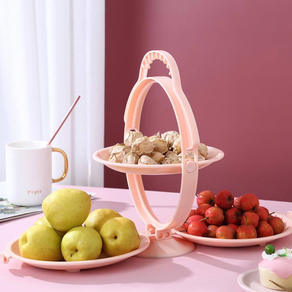 Opvouwbare 3-Layer Fruitschaal Creatieve Spiegel Vorm Gedroogd Fruit Lade Vouwen Snack Rack Plastic Fruitschaal Voor Thuis woonkamer