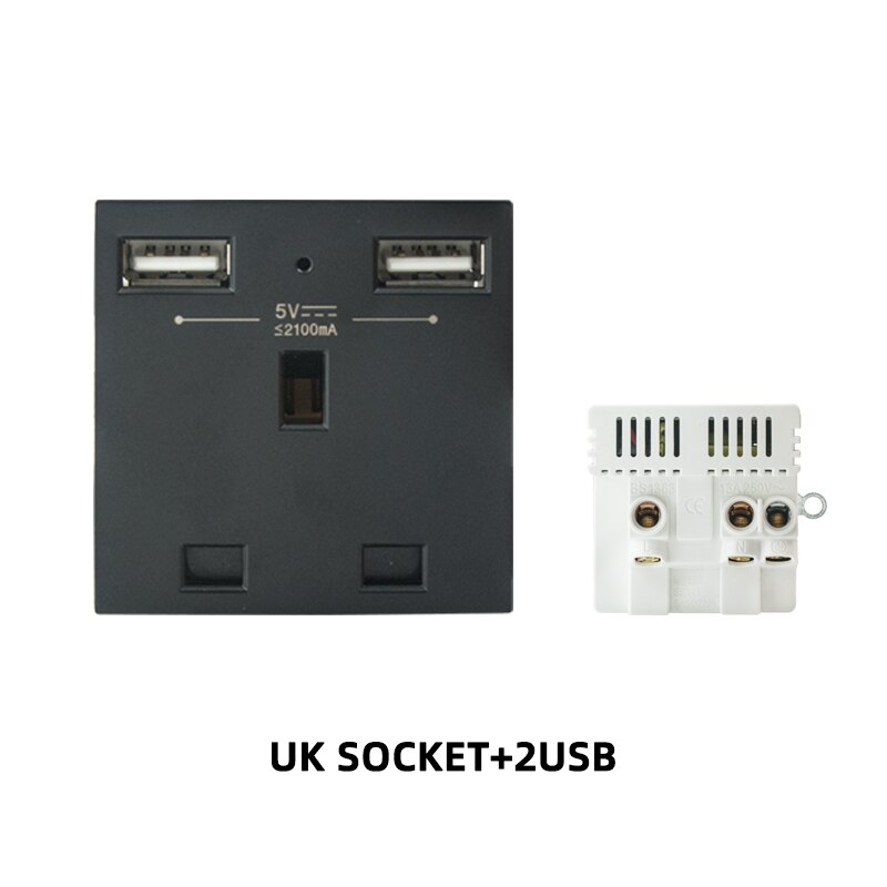 Prise de courant murale Usb, UK US, panneau plastique noir, Module de bricolage, fonction clé, combinaison libre prises électriques prise electrique prise murale prise usb encastrable douille legrand prise murale usb: UK 2USB Socket