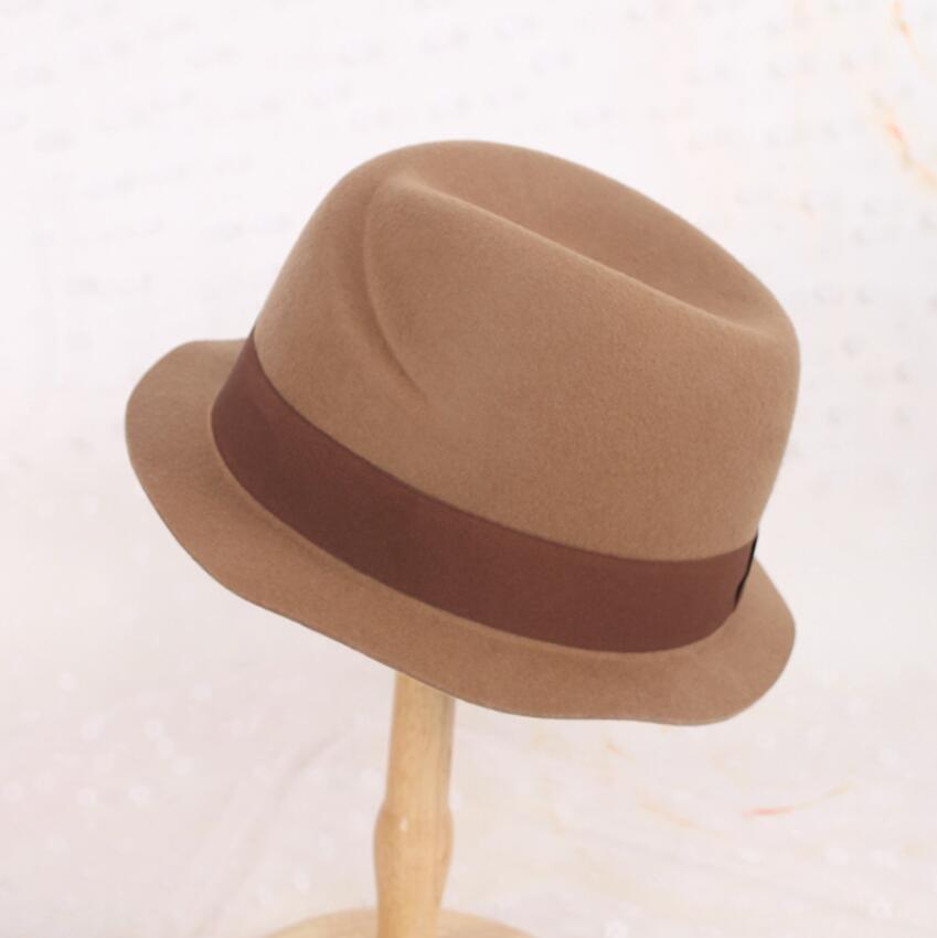 Sombrero Fedora con cinta de grogrén para mujer, gorro de lana 100% de , cálido, cómodo y fresco, varios colores,: Camel
