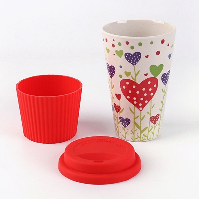 Portable Practical 400ml Reusable Bamboo Fibre Coffee Cups Fashionable Eco Friendly Printing Travel Mugs Useful