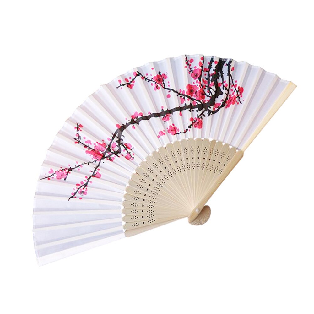 Vintage Bamboo Folding Hand Held Flower Fan Chinese Dance Party Pocket Chinese Style Ink Painting Plum Fan White: Default Title