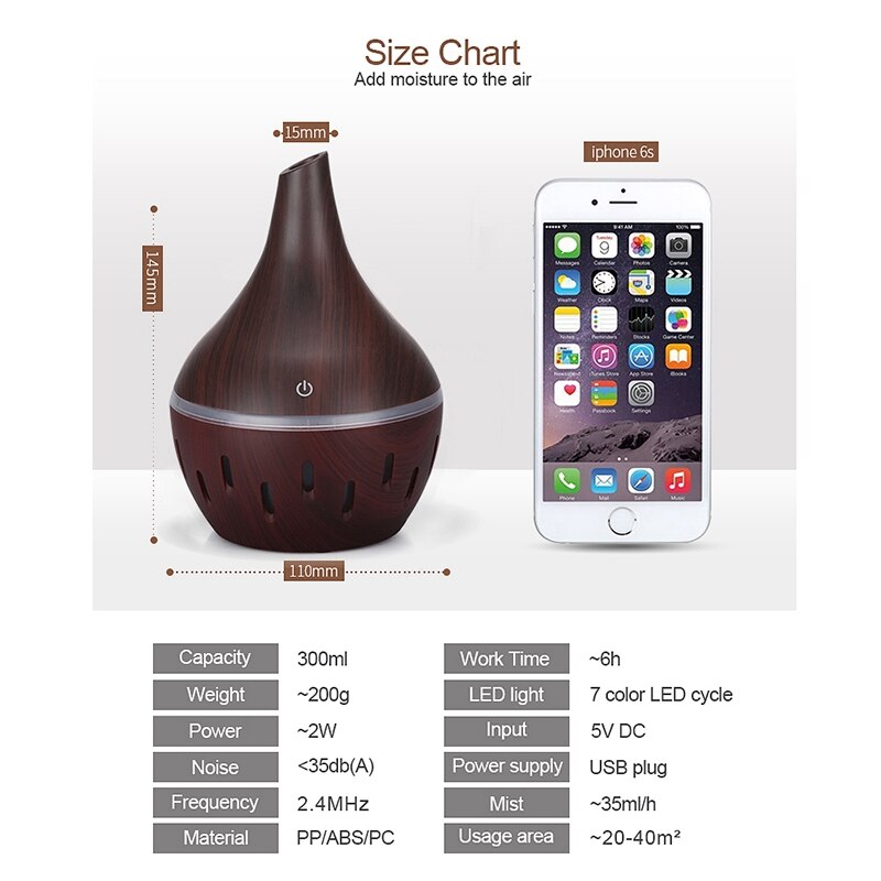 USB Wood Grain Essential Oil Diffuser Ultrasonic Air Humidifier Household Aroma Diffuser Aromatherapy Mist Maker with Light