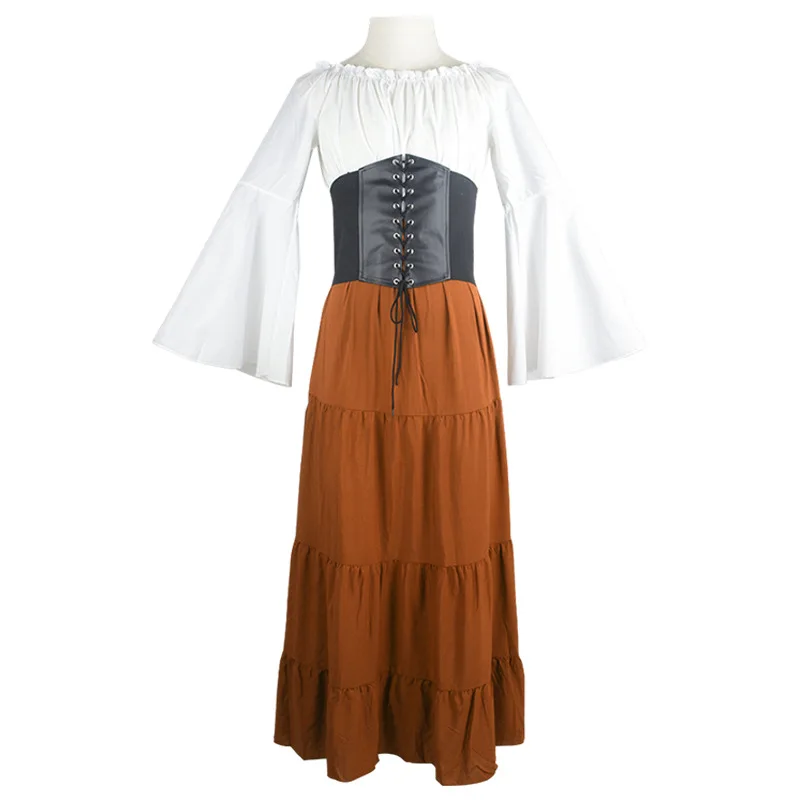 Robe de princesse corset à manches longues pour femmes, robe Renaissance médiévale européenne, olympiques de cosplay: L / Orange