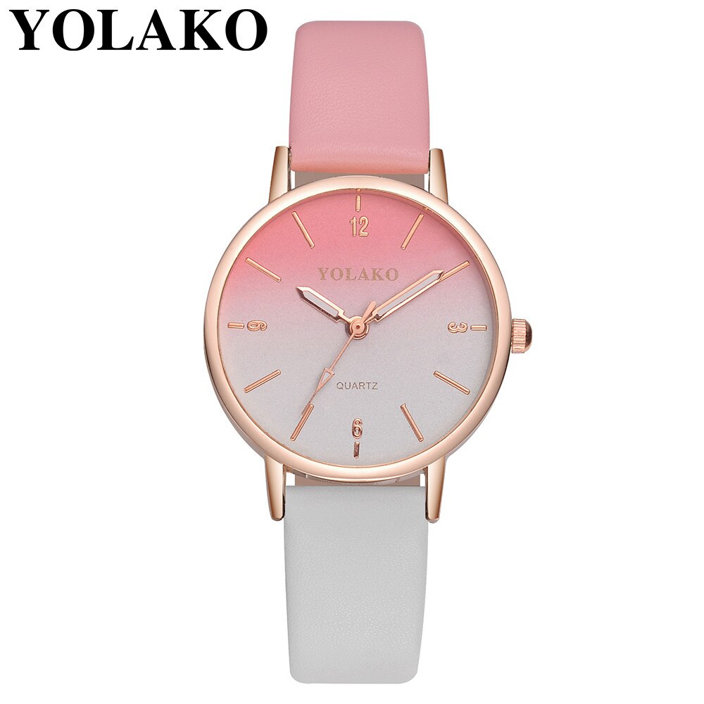 Elegante Vrouwen Horloges Casual Gradiënt Quartz Horloge Lederen Band Band Steel Case Analoge Polshorloge Dames Montre Femme: B