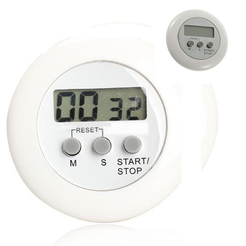 Mini Portable Digital Timer Round Shape Stop LCD Watch Kitchen Cooking Countdown Clock Racing Alarm White Nice 99 Minute 5 Color