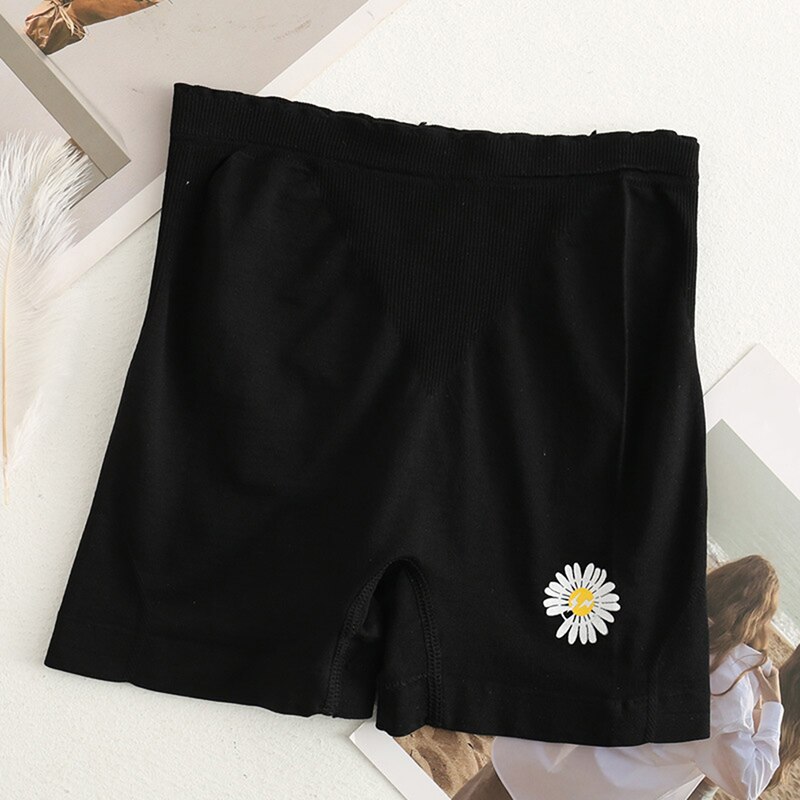 Women Summer Safety Shorts Skin-Friendly Shorts Daisy Flower Embroidery Ribbed Ruffles Lounge Shorts