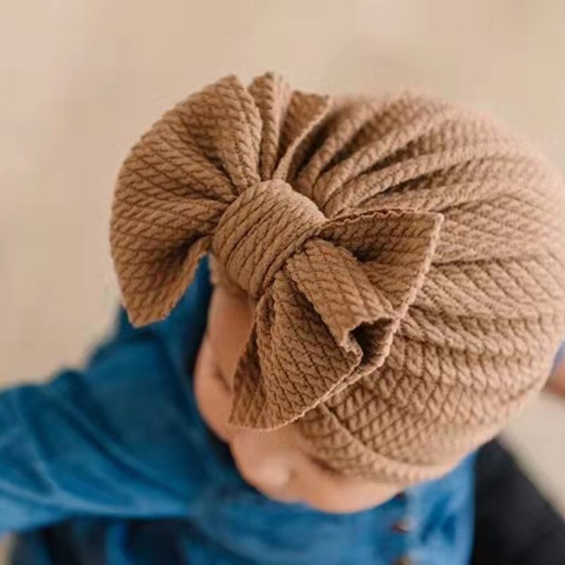 Wafel Tulband Hoed Baby Knoop Boog Hoofdband Baby Zachte Elastische Hoofd Wraps Kids Meisjes Bonnet Mutsen Cap Pasgeboren Hoofddeksels