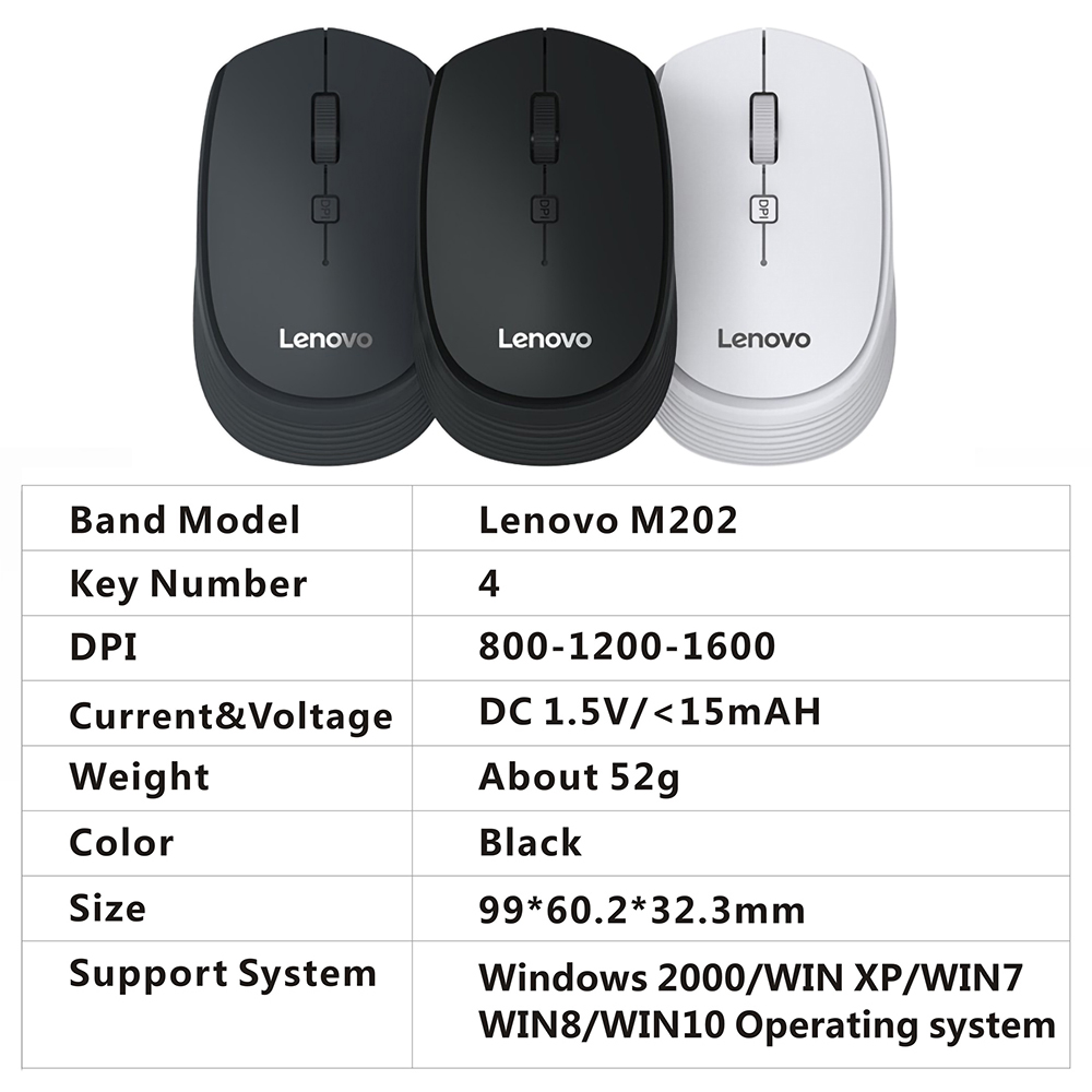 Lenovo M202 Mini mysz bezprzewodowa mysz optyczna 2.4GHz mysz biurowa z odbiornikiem USB na komputer przenośny