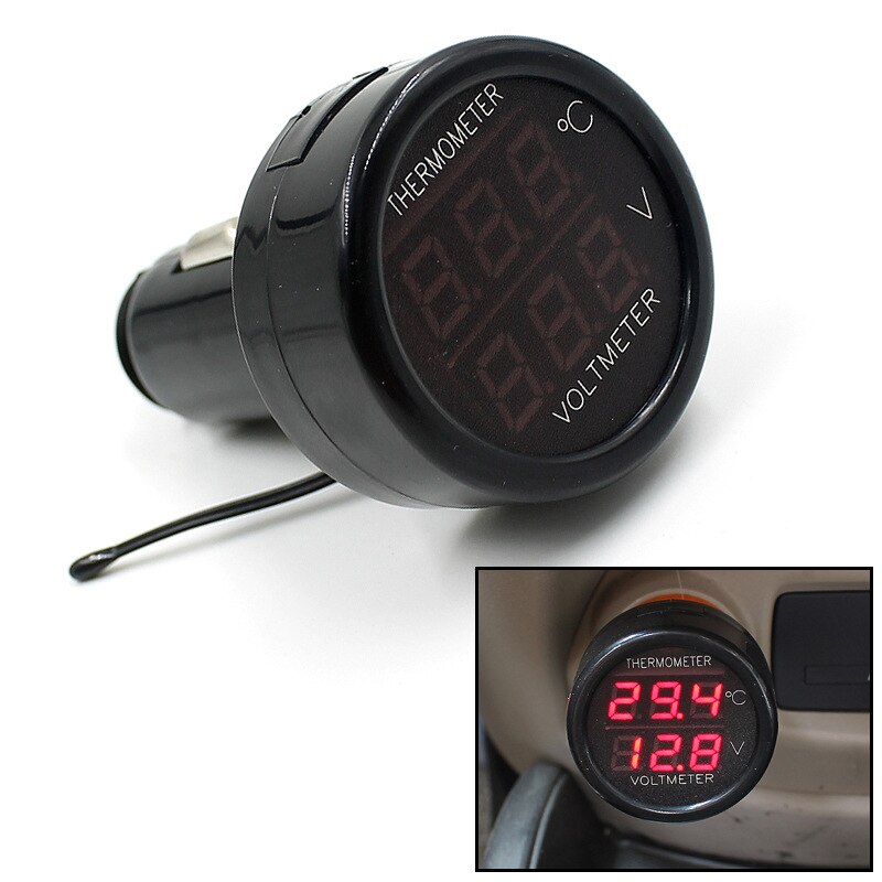 Auto Gemonteerde Sigarettenaansteker Soort Voltmeter Thermometer Led Blauw/Rood Signaal Digitale Displayvoltmeter Thermometer 12V