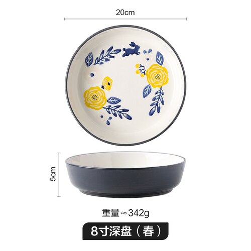 Japanese-style Tableware Retro Plate Dish Plate Home Deep Dish Cute Pasta Fruit Plate Good-looking Noodle Plate: A