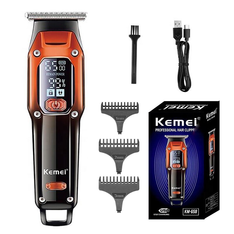 Kemei tondeuse à cheveux tondeuse à cheveux tondeuse de barbier professionnelle rasoir électrique Machine de coupe de cheveux tondeuse Rechargeable hommes KM-658: Black