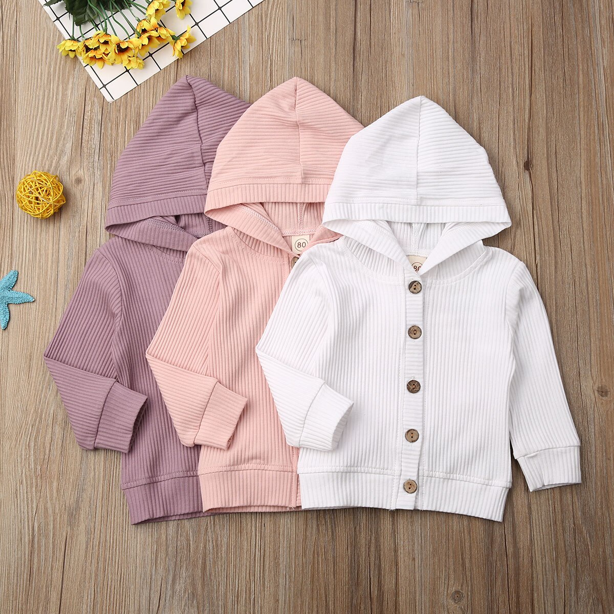 Meisjes Jongens Baby Vest Jas Jas Lange Mouwen Hooded Uitloper Effen Kleur