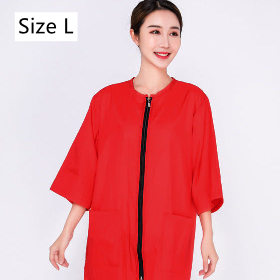 Thin Pet Groomer Work Clothes Not Stick Hair Barber Hairdresser Haircut Overalls Breathable Slightly Waterproof Uniform Y0708: Red half sleeve