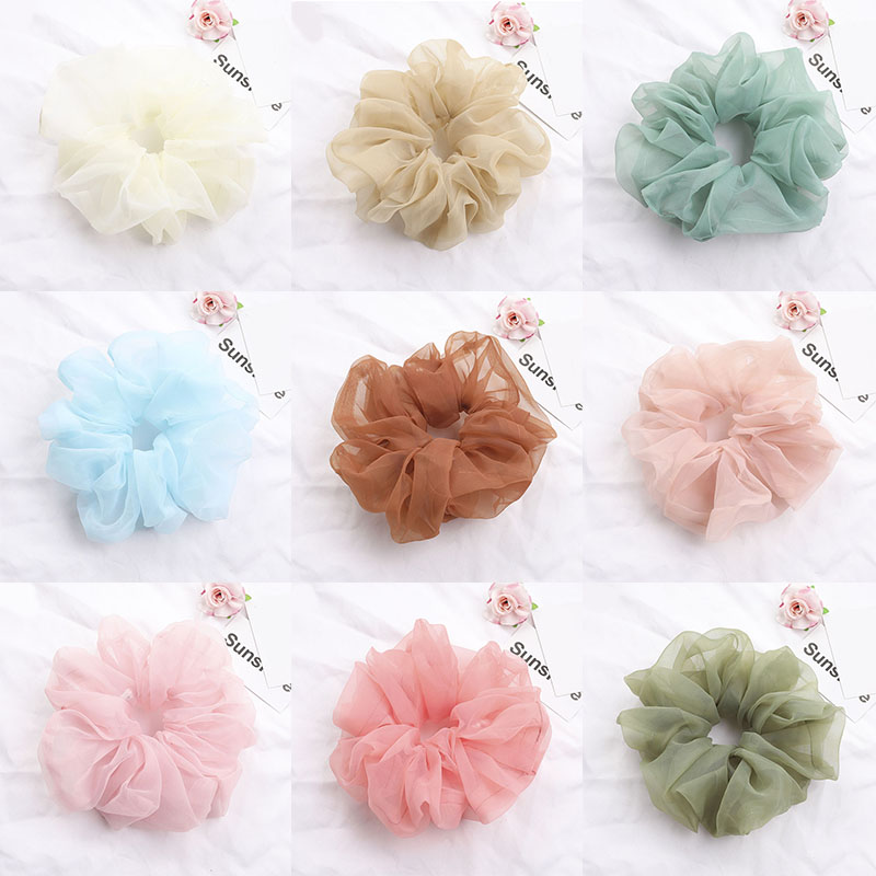 Scrunchies de malla de gran tamaño para mujer, cuerda romántica para el cabello rosa y azul, lazos para el cabello de Organza de tul transparente, accesorios para el cabello, banda para el cabello