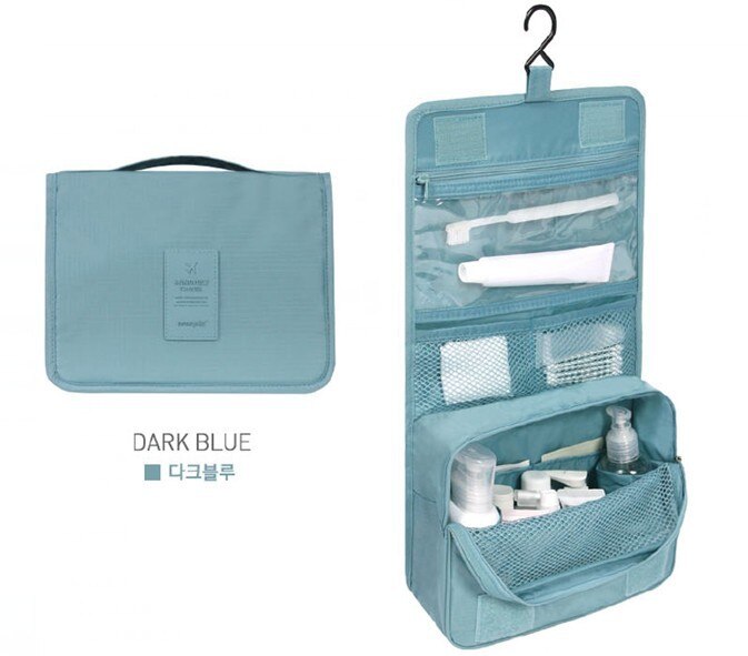 Frauen machen-hoch Taschen Reise Kosmetische Tasche Pflege Organizer Wasserdicht Lagerung Neceser Hängen Schlecht Waschen Tasche: Blau