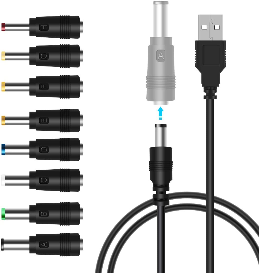 USB zu DC Power Kabel, 8 in 1 Universal 5V DC Jack Kabel Power Kabel mit 8 Austauschbaren Steckern Stecker Adapter
