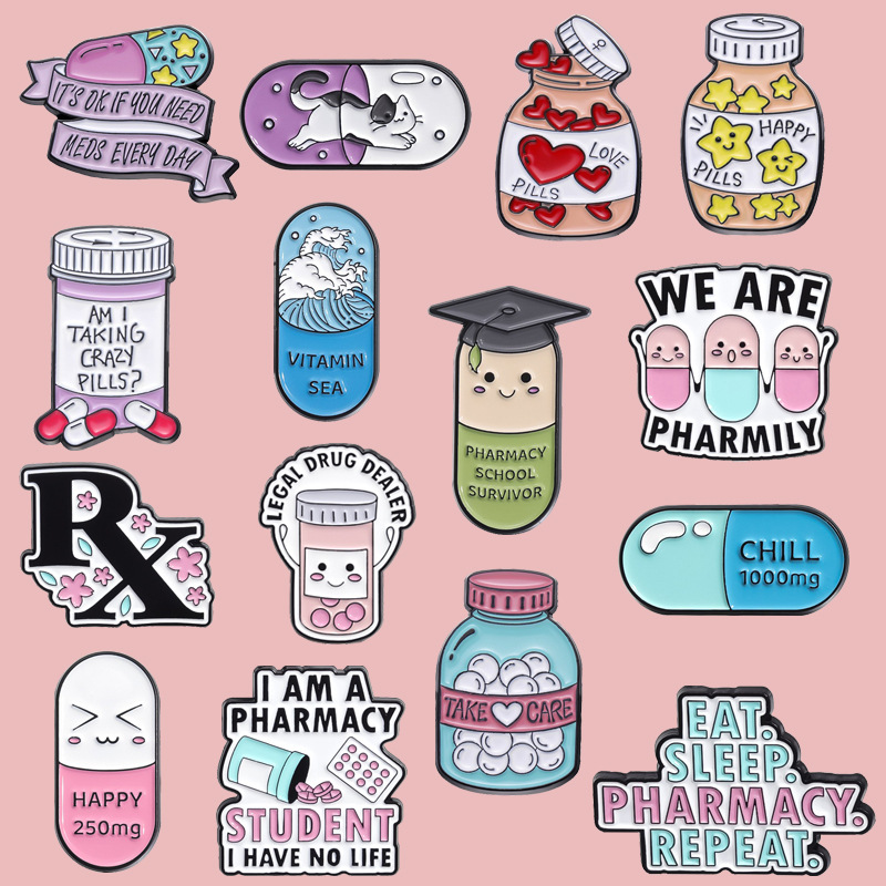 pill-box designing capsule Enamel Pin Funny Brooch Cartoons Badge for Bags Jeans Hoodies Denim Lapel Pin Jewelry Kids Best