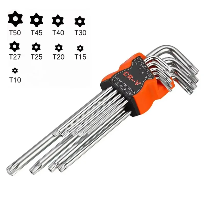 Juego de 9 Uds de destornillador de doble punta tipo L, llave Allen, bola plana hexagonal, cabeza de estrella Torx, juego de llaves, herramientas de mano: Default Title