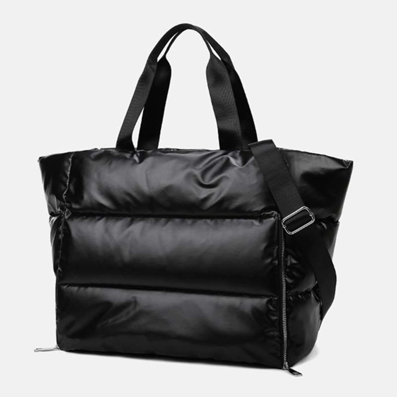 Winter Pluizige Gewatteerde Vrouw Handtas Grote Gewatteerde Shopper Bag Vrouwelijke Gewatteerde Tassen Vrouwen Nylon Schoudertassen Casual Geblazen Tas: Black