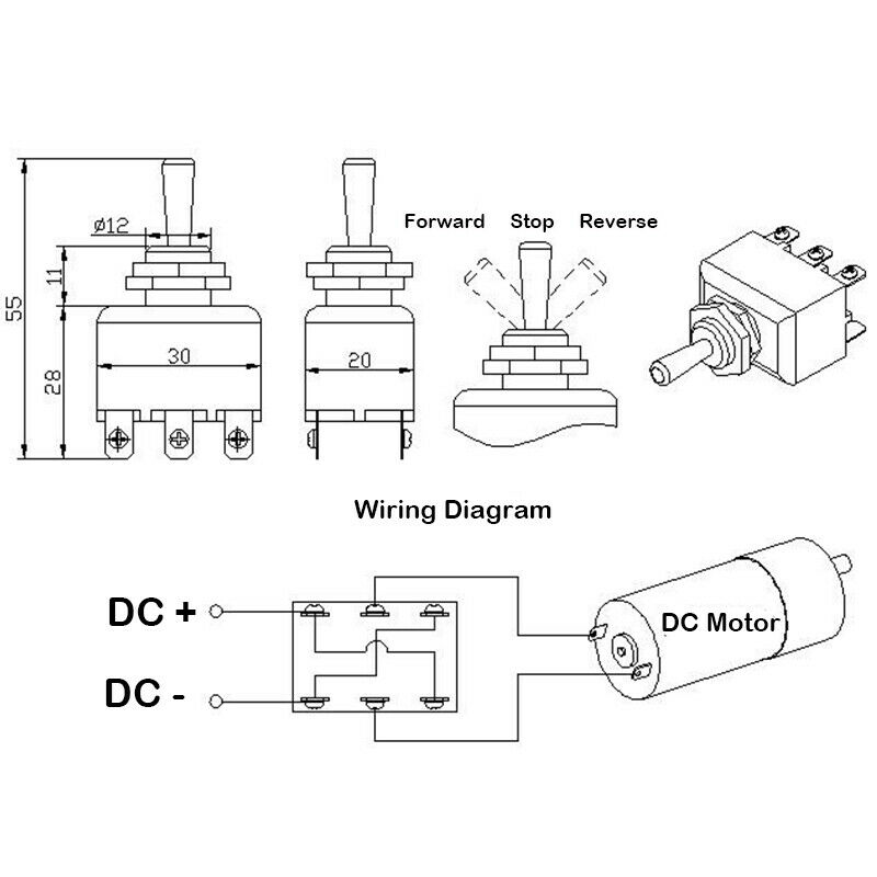 6Pin Toggle DPDT ON-OFF-ON Switch 15 Amp 250V Power Rocker 3 Position Throw Polarity Forward Reverse CW CCW DC Motor Control