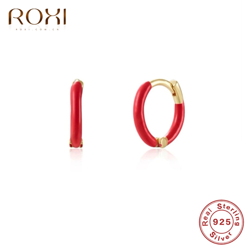 Roxi 925 Zilveren Vrouwen Ronde Oorbellen Kleurrijke Enamel Circle Huggie Ear Piercing Oorringen Sieraden Accessoires Pendientes