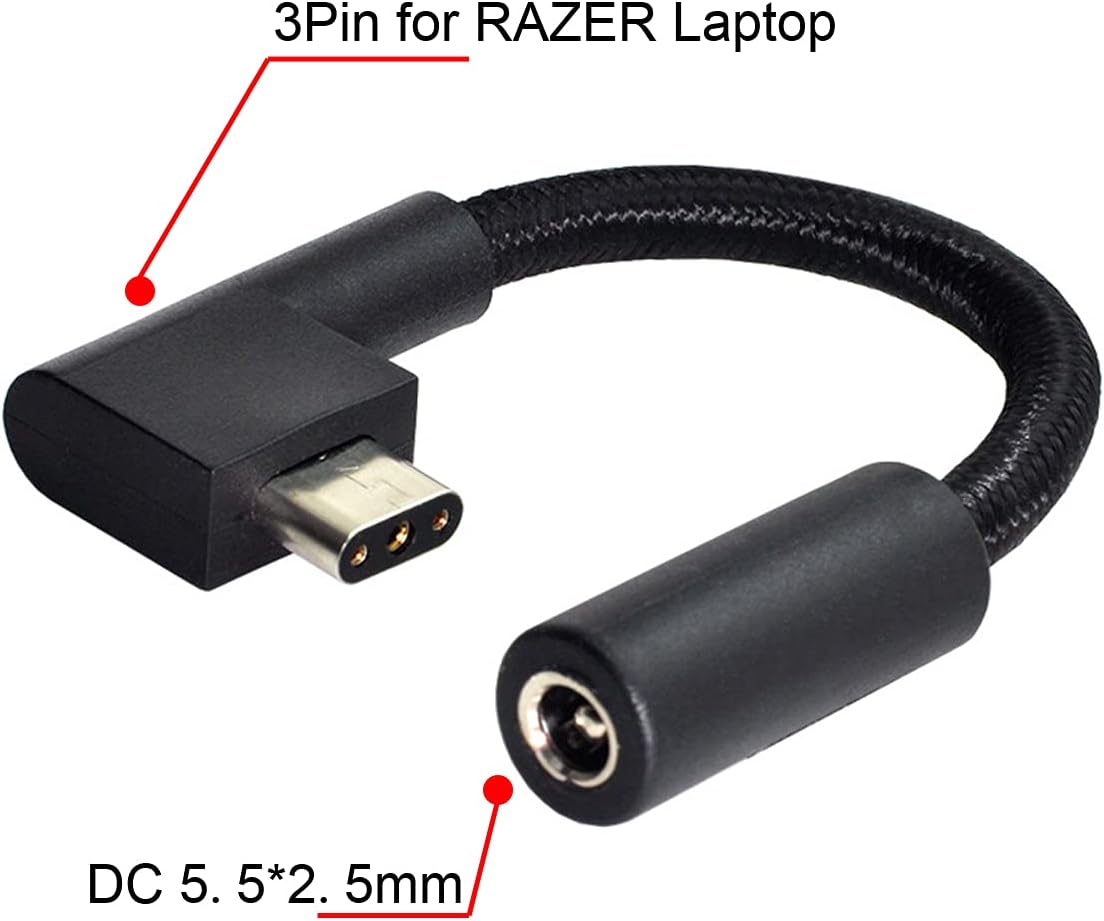 DC Jack Input to 3Pin Power Plug Cable Compatible for Laptop Pro 17 and Razer Blade 15 Model GTX1060Support 230W Charge Adapter
