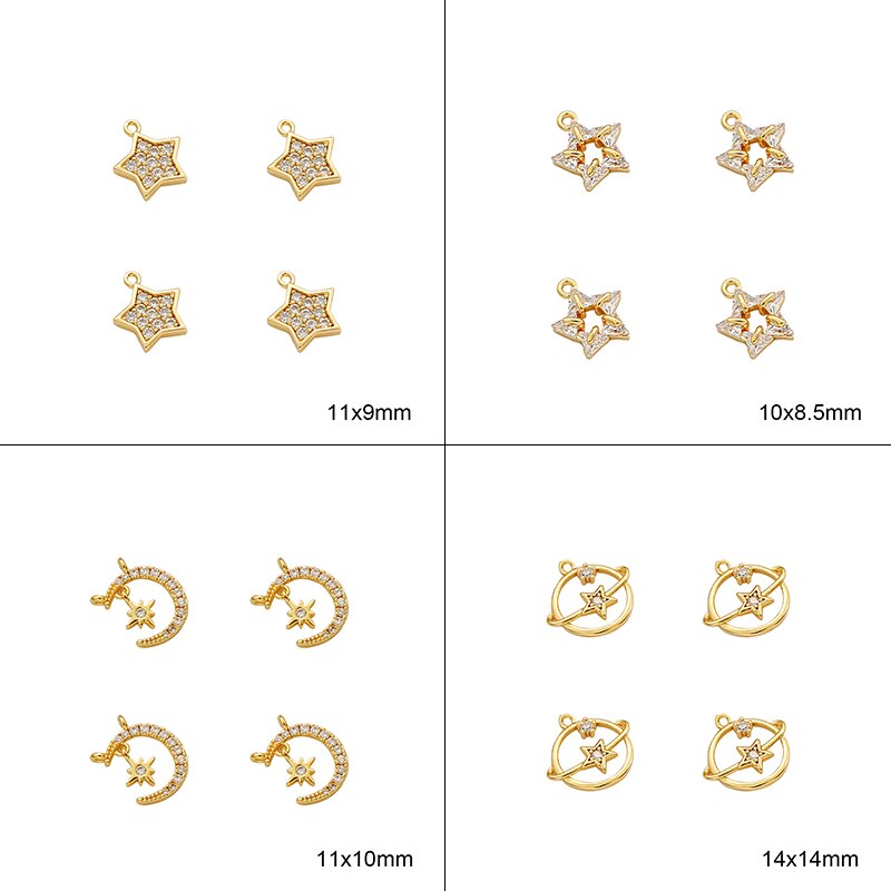 Five-pointed Star Earrings, Gold Diamond Moon Earrings Star Small Exquisite Diamond Earrings Jewelry Making Accessories: 10x8.5mm 1Pc