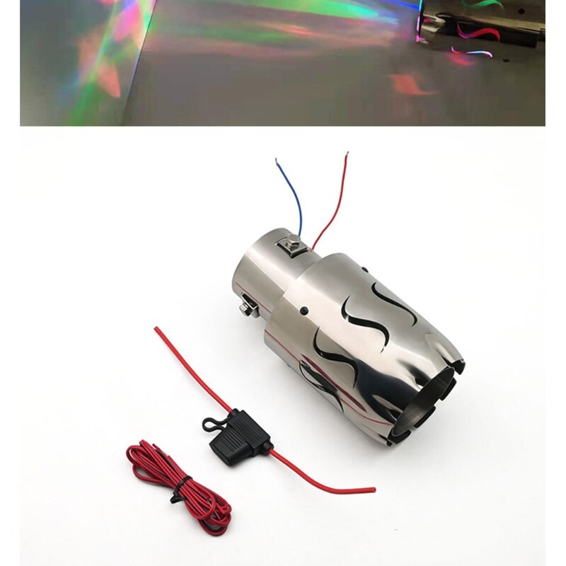 Sound Exhaust Tips Stainless Steel Muffler Car Exhaust Tail Throat Pipe Modification Luminous Tube Flame LED Light R2LC