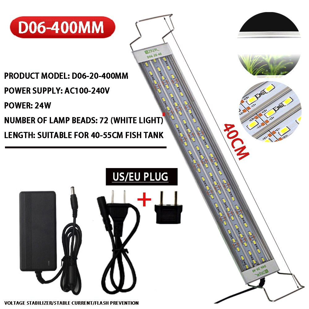 Aquarium LED licht Aluminium legierung Ultra-dünne beleuchtung landschaftsbau licht 18-75CM versenkbare halterung anlage LED licht AC100-240v: D-400MM